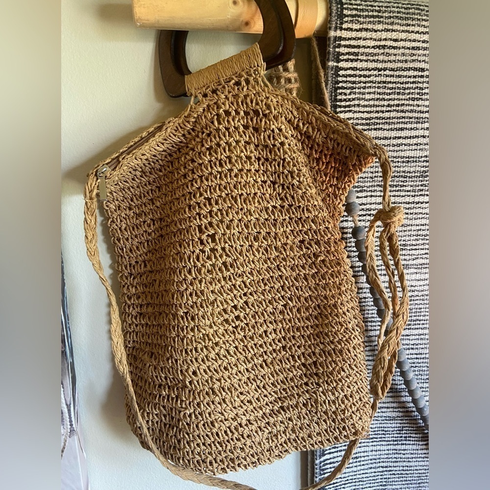 Vintage 100% Paper Tote With Wooden Handles